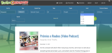Сайт страницы подкаста для изучения европейского португальского